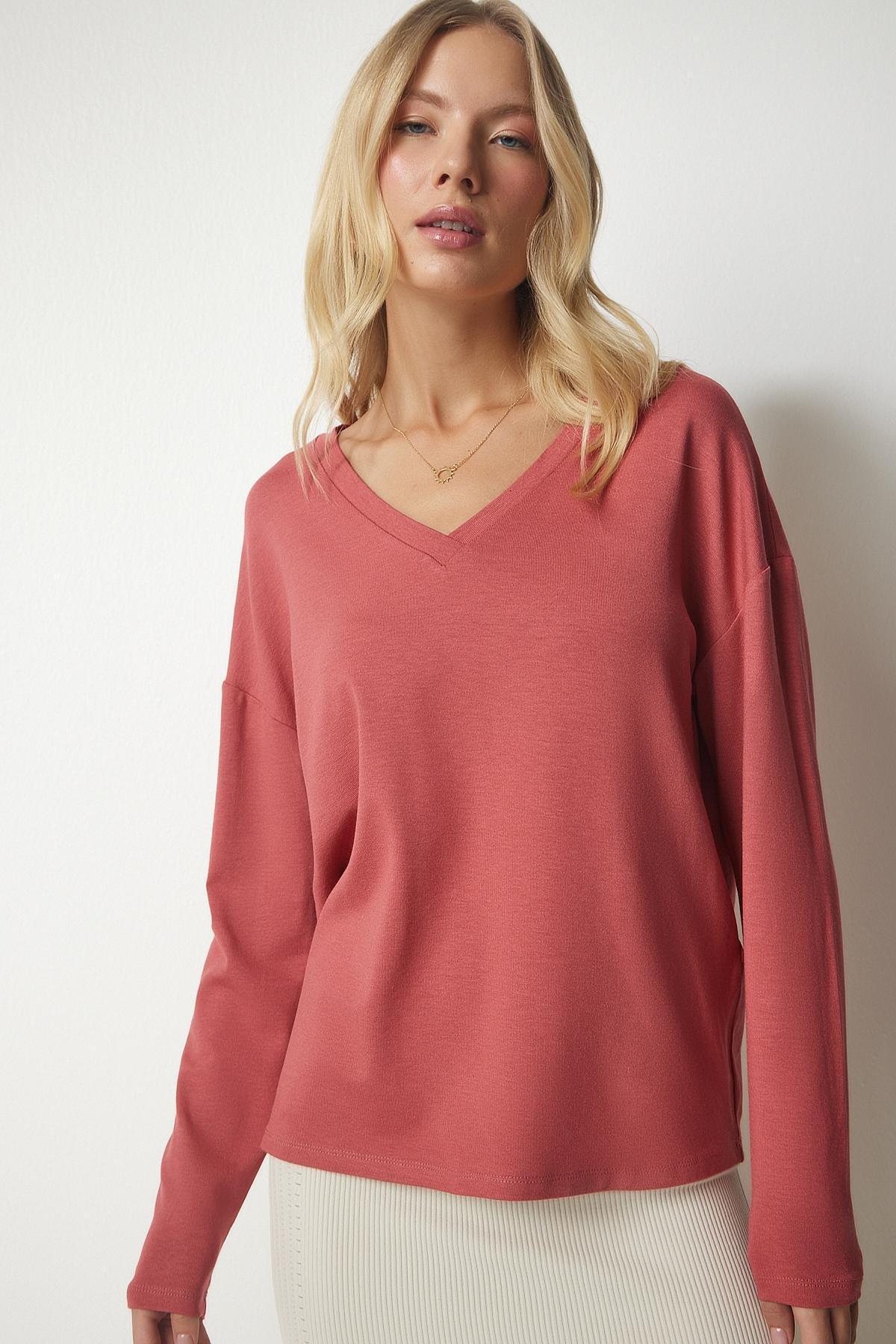 Pink V-Neck Knitwear Blouse, C101_1633, large image number 3