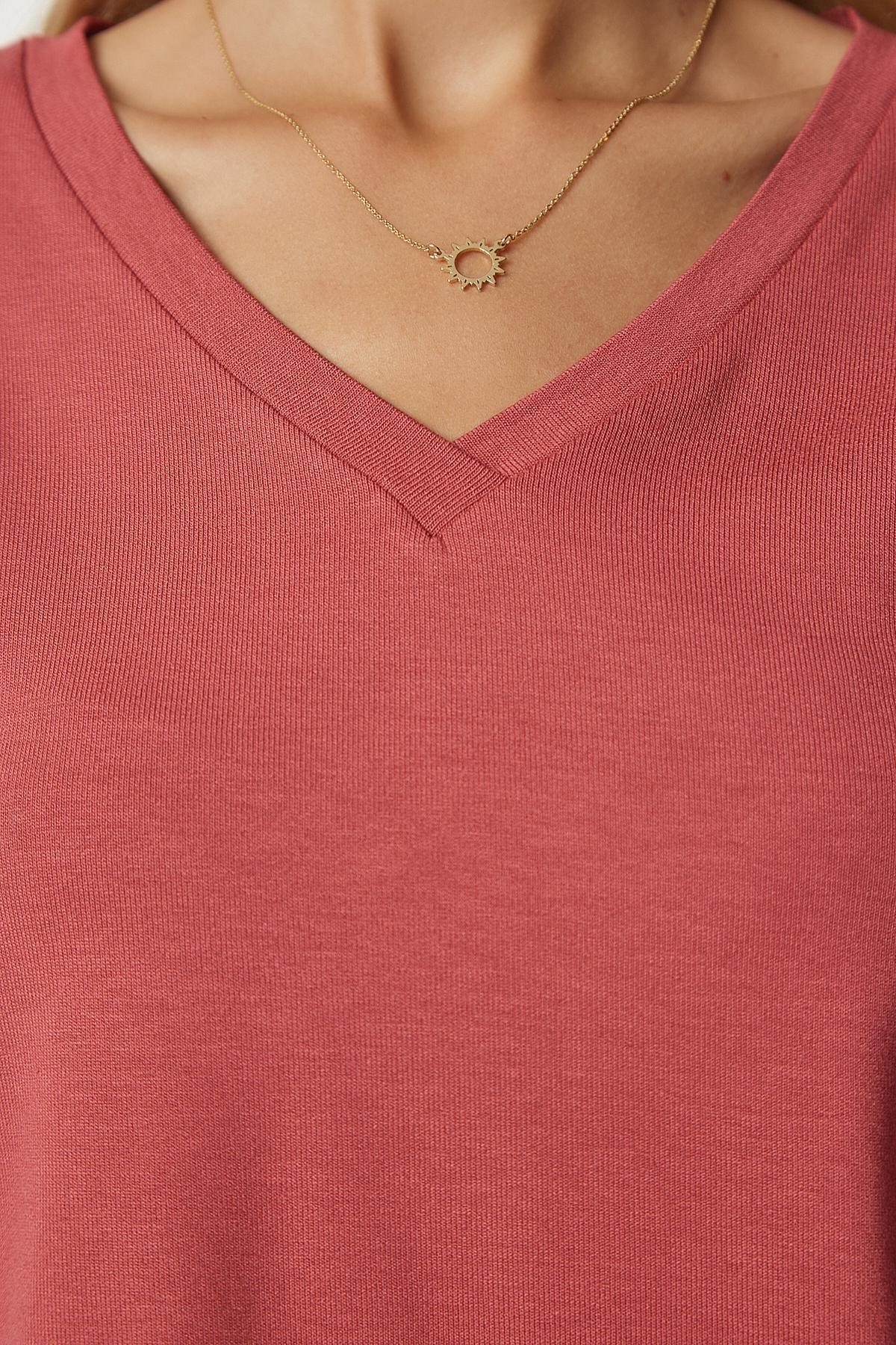Pink V-Neck Knitwear Blouse, C101_1633, large image number 4