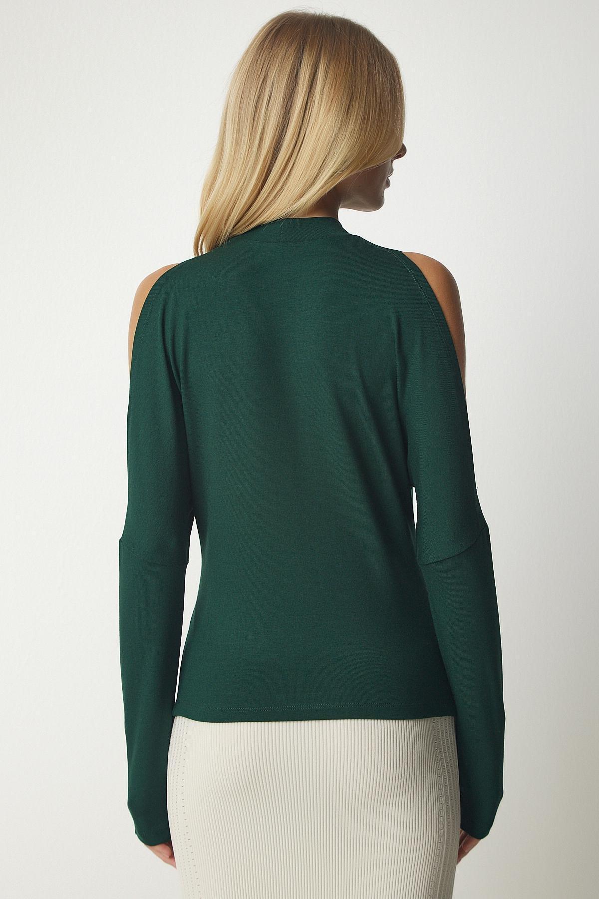Happiness Istanbul - Green Knitwear Blouse With Decollate