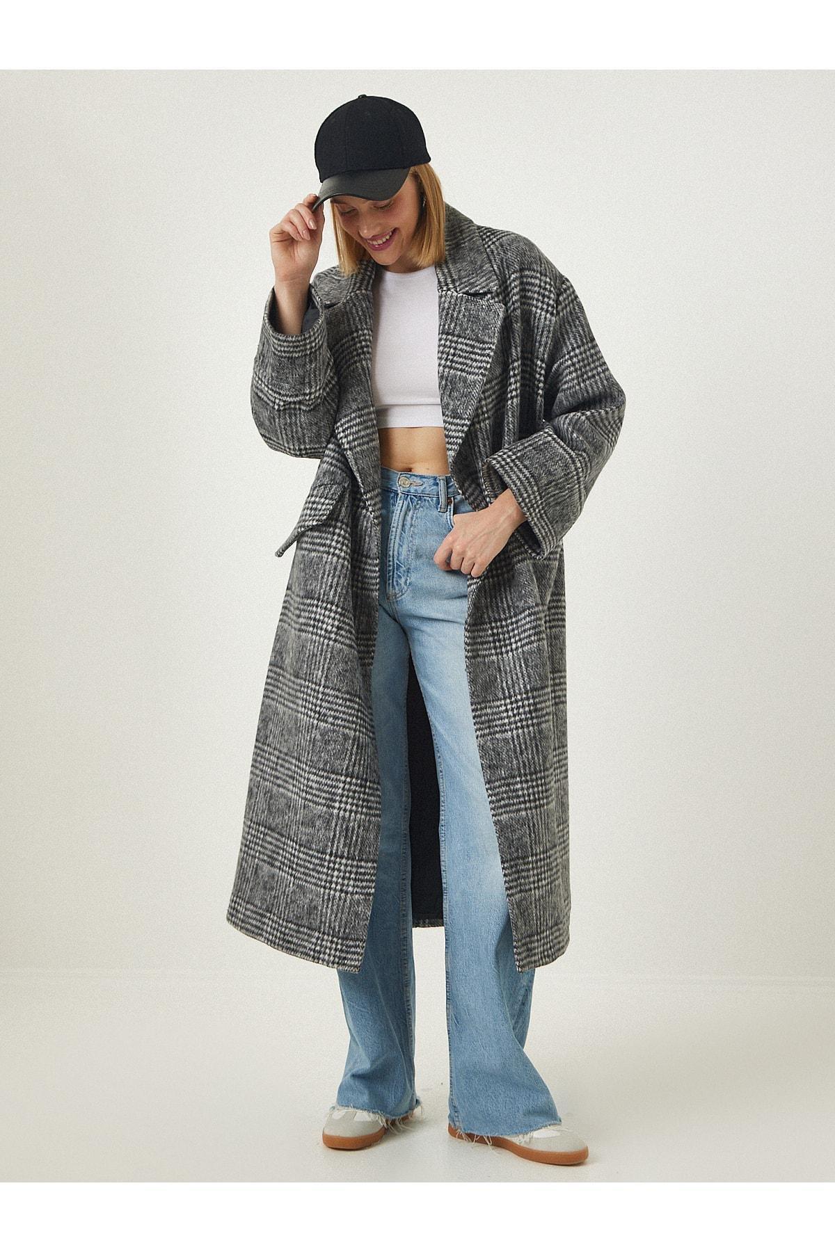 Black Premium Patterned Wool Stamped Coat, BLACK, large image number 1