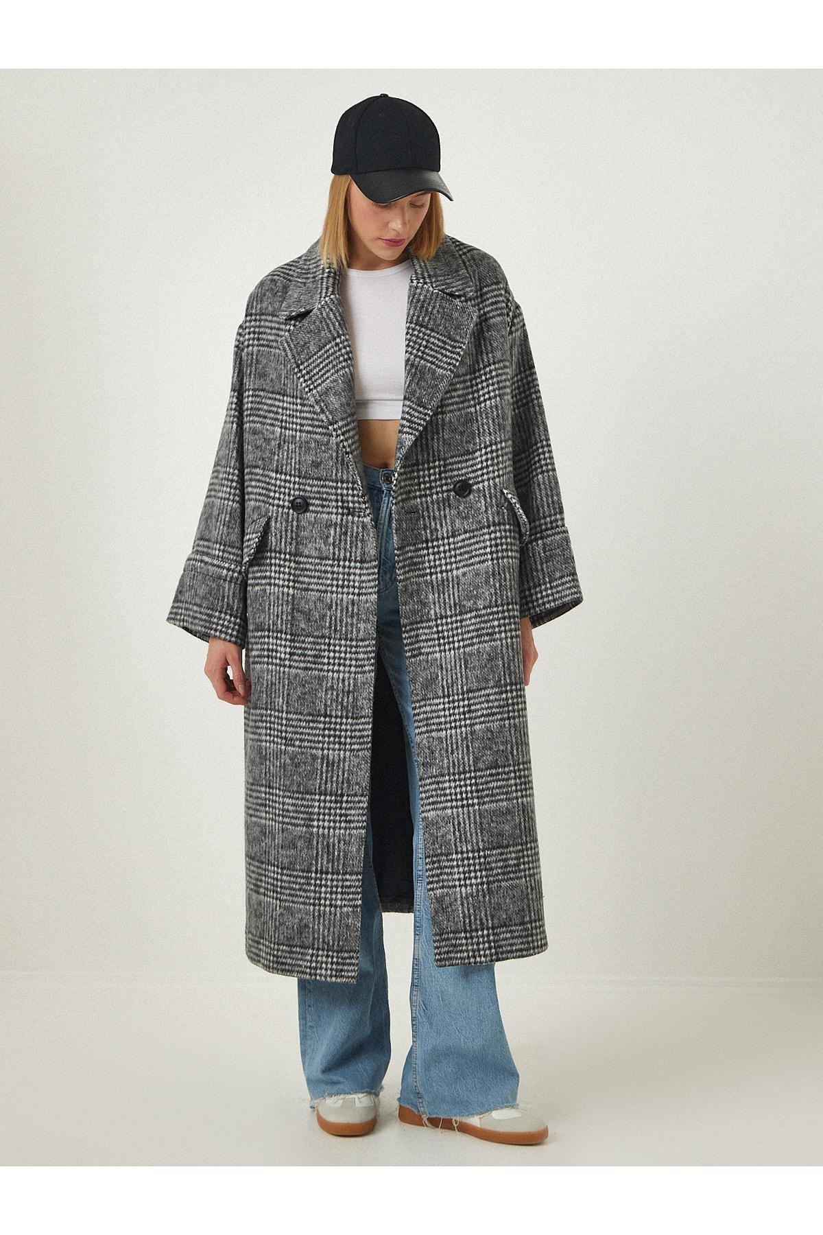 Black Premium Patterned Wool Stamped Coat, BLACK, large image number 2