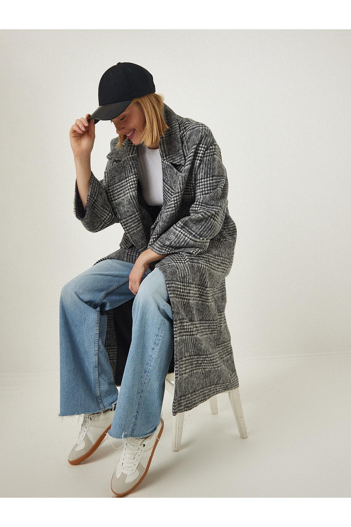 Black Premium Patterned Wool Stamped Coat, BLACK, large image number 3