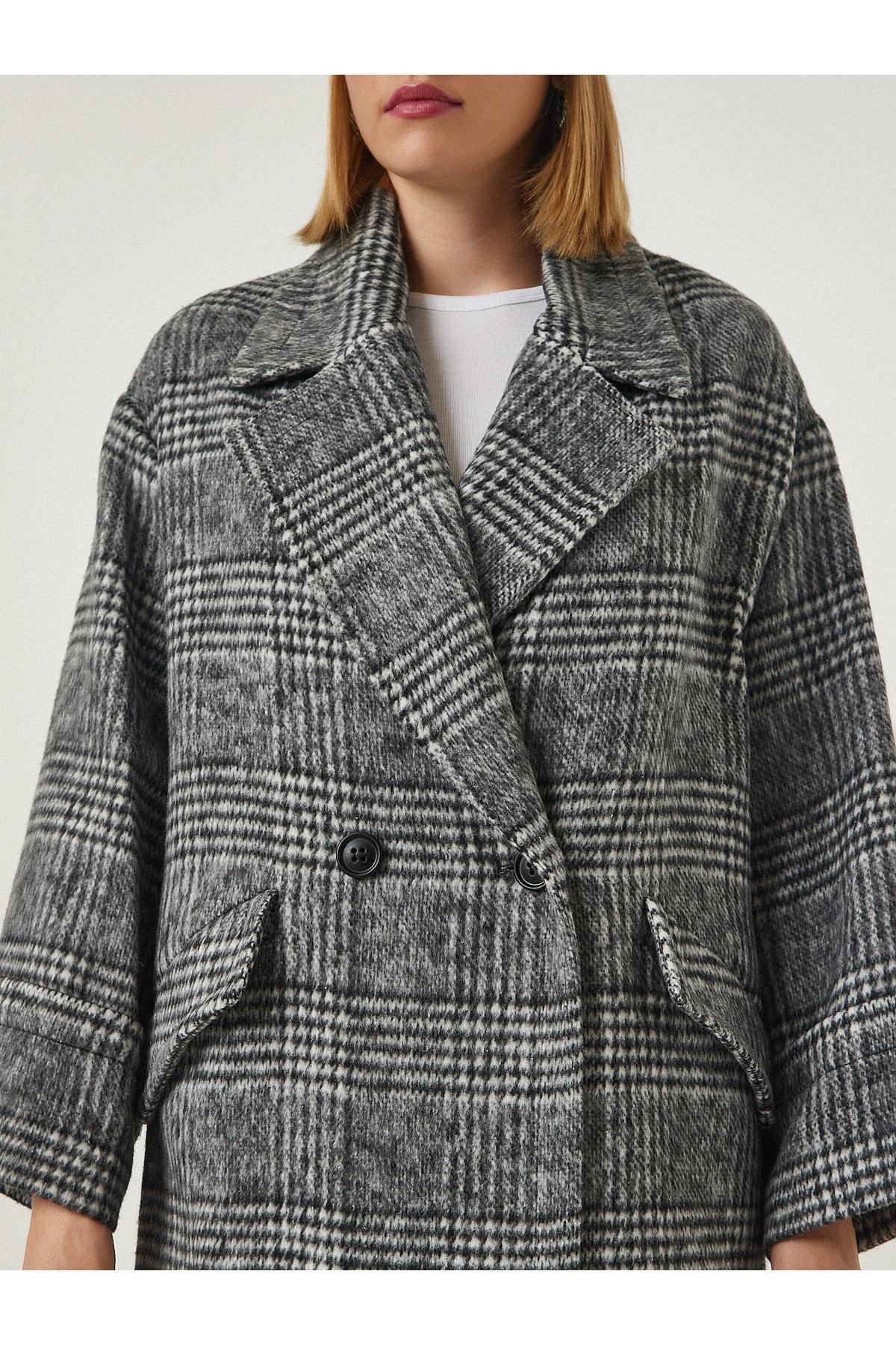 Black Premium Patterned Wool Stamped Coat, BLACK, large image number 4