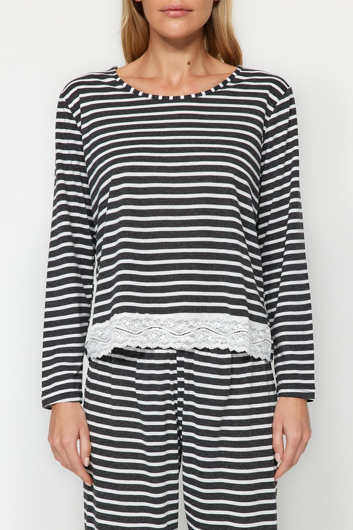 Black Striped Knitted Pyjama Set, Anthracite, large image number 2