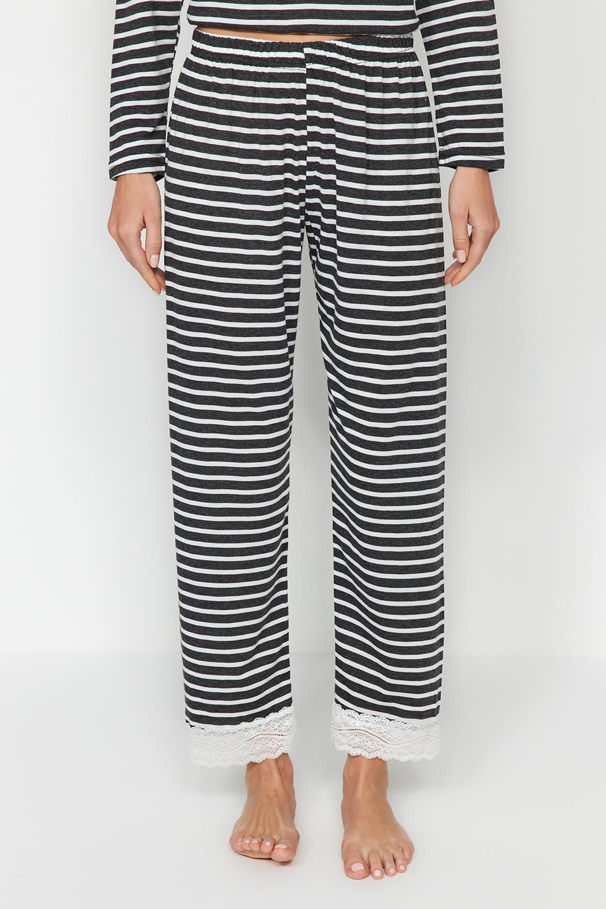 Black Striped Knitted Pyjama Set, Anthracite, large image number 3