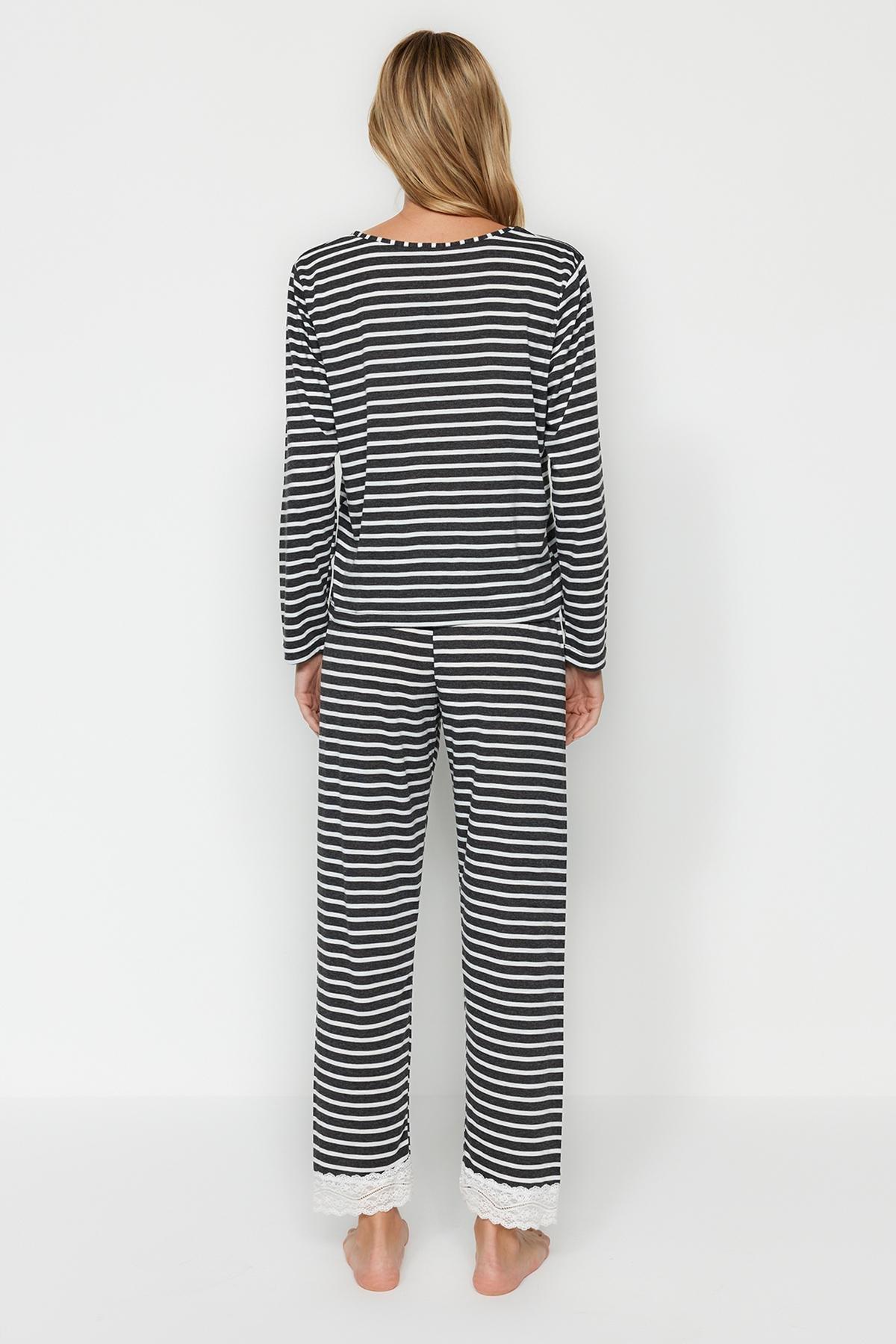 Black Striped Knitted Pyjama Set, Anthracite, large image number 4