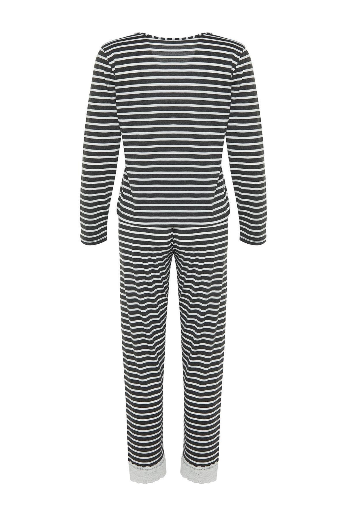 Black Striped Knitted Pyjama Set, Anthracite, large image number 6