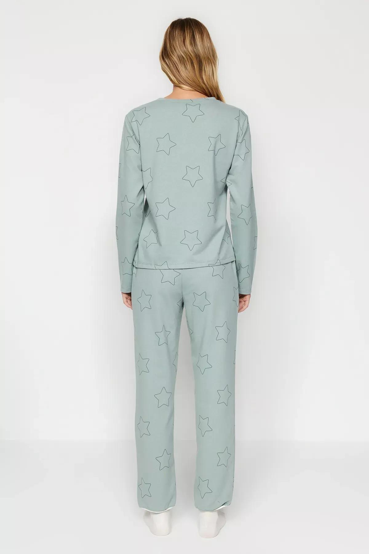 Green Star Knit Pajama Set, Mint, large image number 4