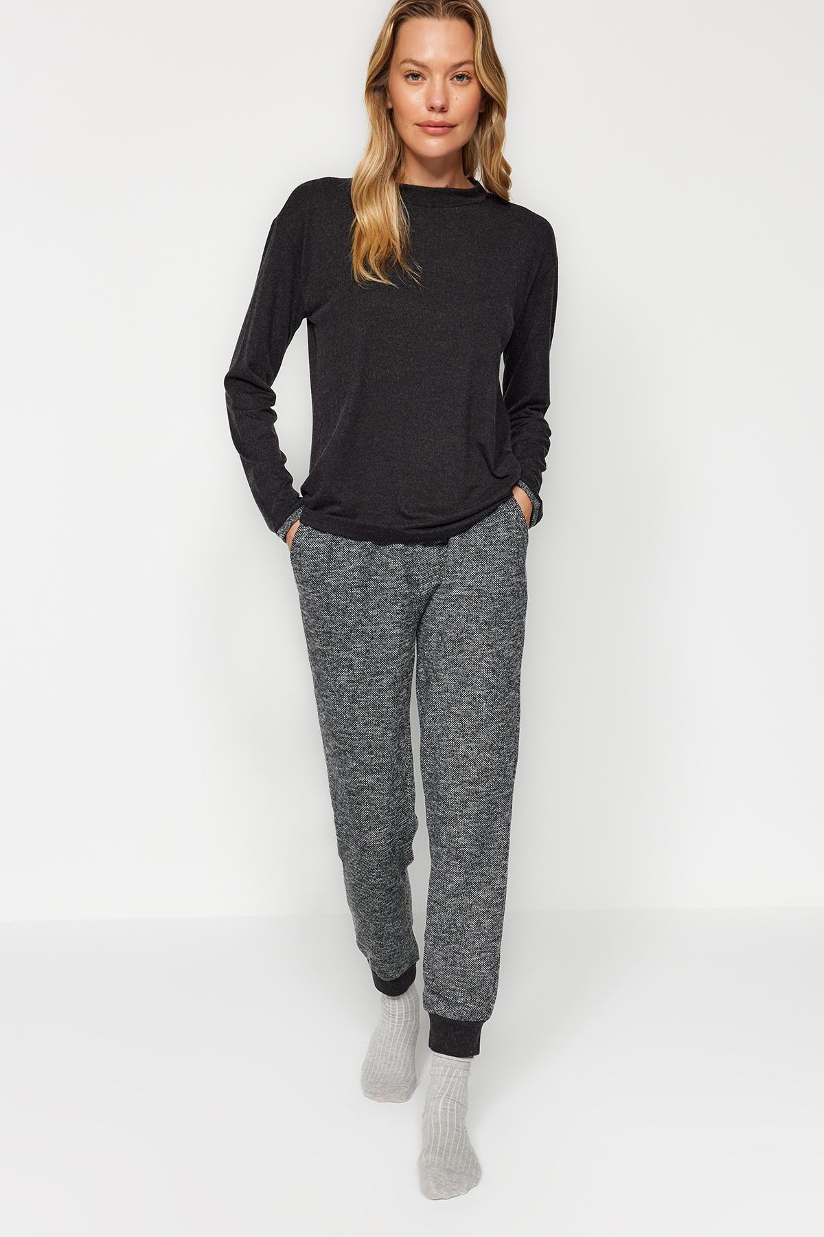 Black Cuff Detailed Knitted Pyjamas Set, , large image number 1