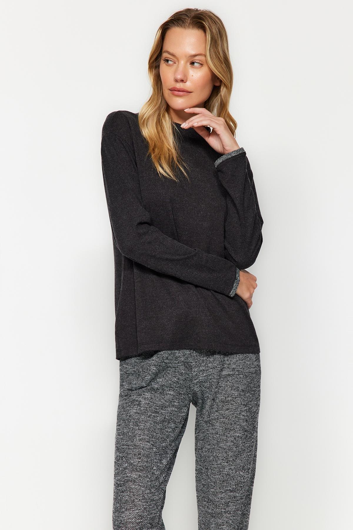 Black Cuff Detailed Knitted Pyjamas Set, , large image number 2