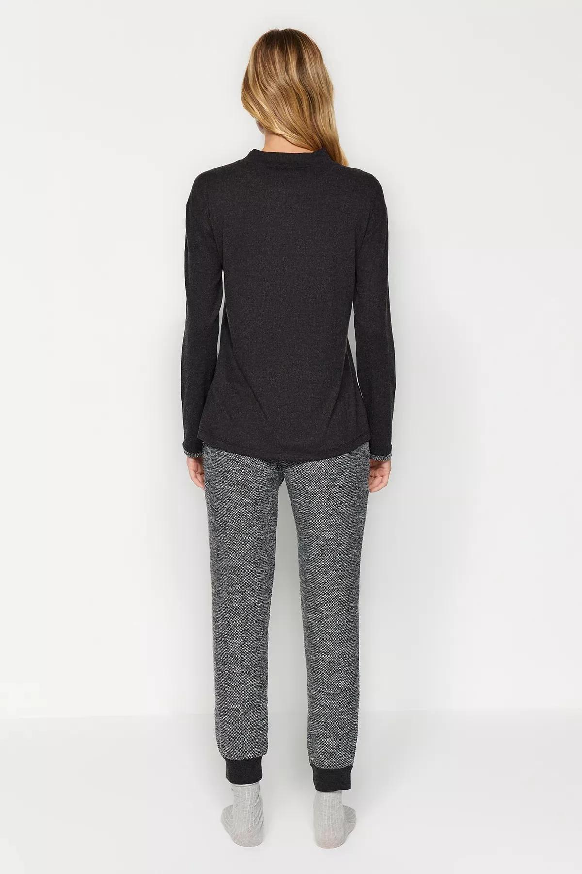 Black Cuff Detailed Knitted Pyjamas Set, , large image number 4