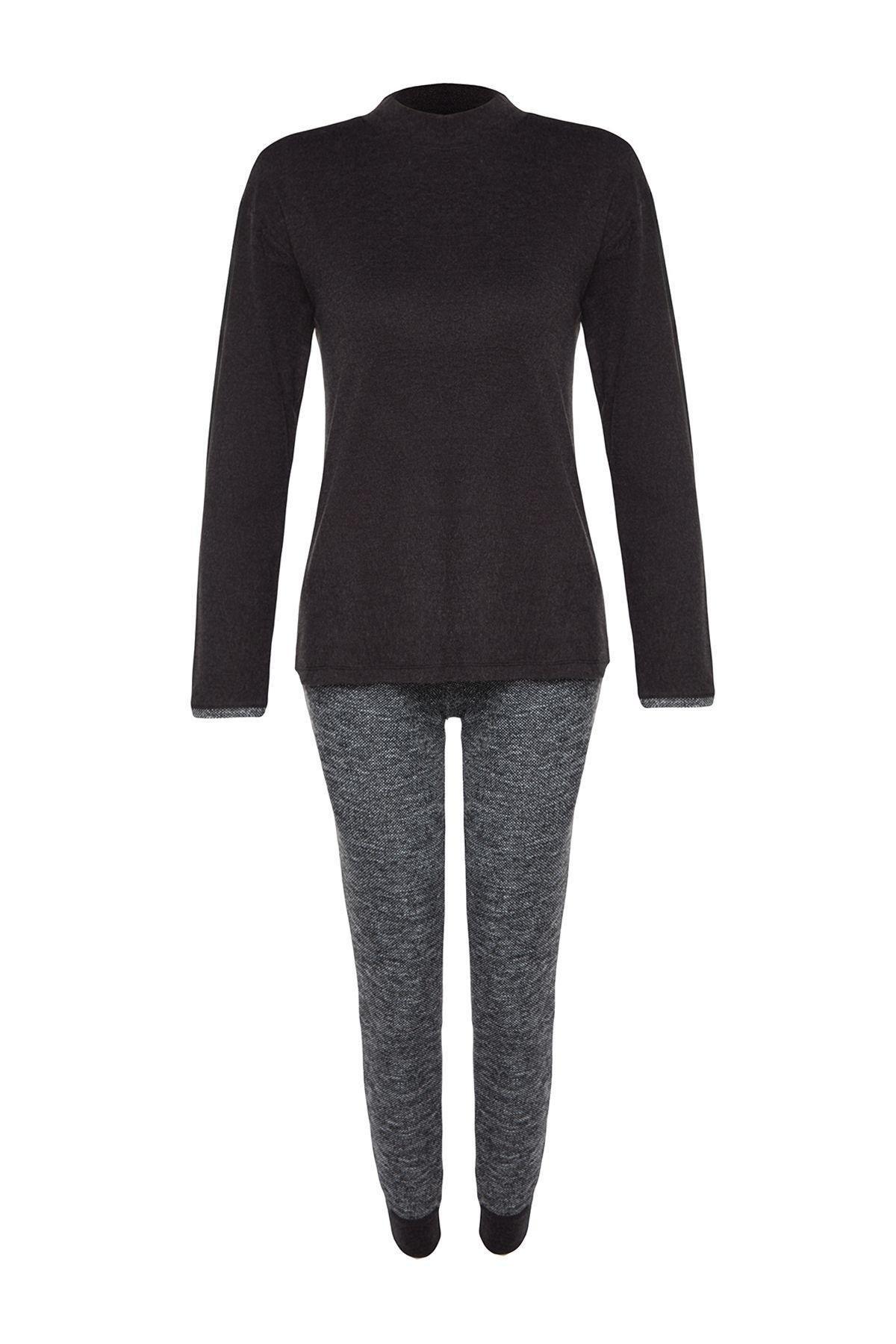 Black Cuff Detailed Knitted Pyjamas Set, , large image number 5