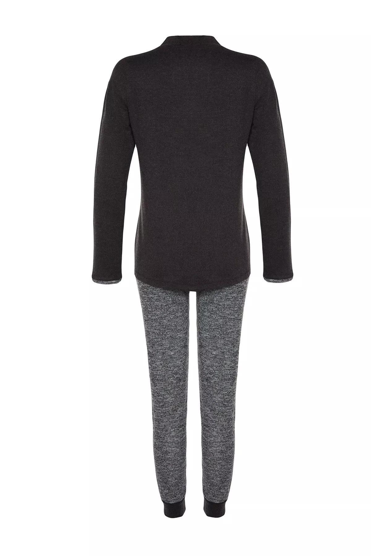 Black Cuff Detailed Knitted Pyjamas Set, , large image number 6