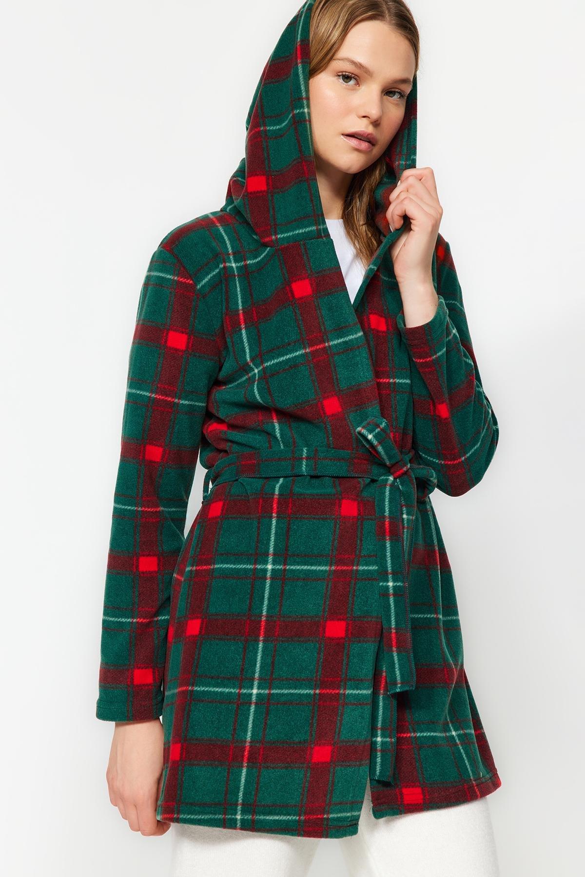 Plaid Shift Casual Midi Dress, Green, large image number 0