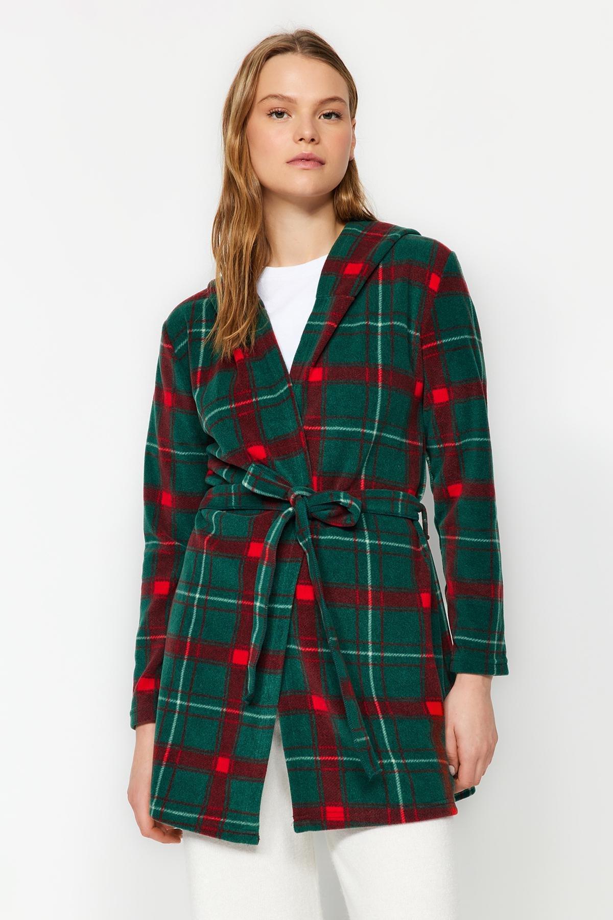 Plaid Shift Casual Midi Dress, Green, large image number 1