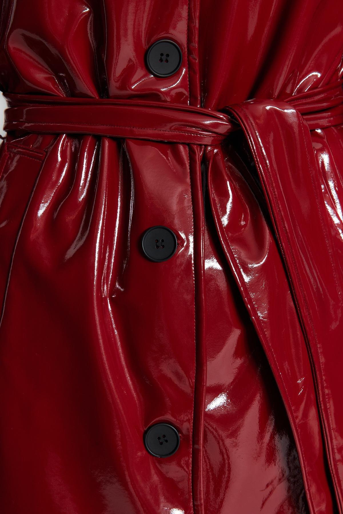 Burgundy Belted Trench Coat, Burgundy, large image number 4
