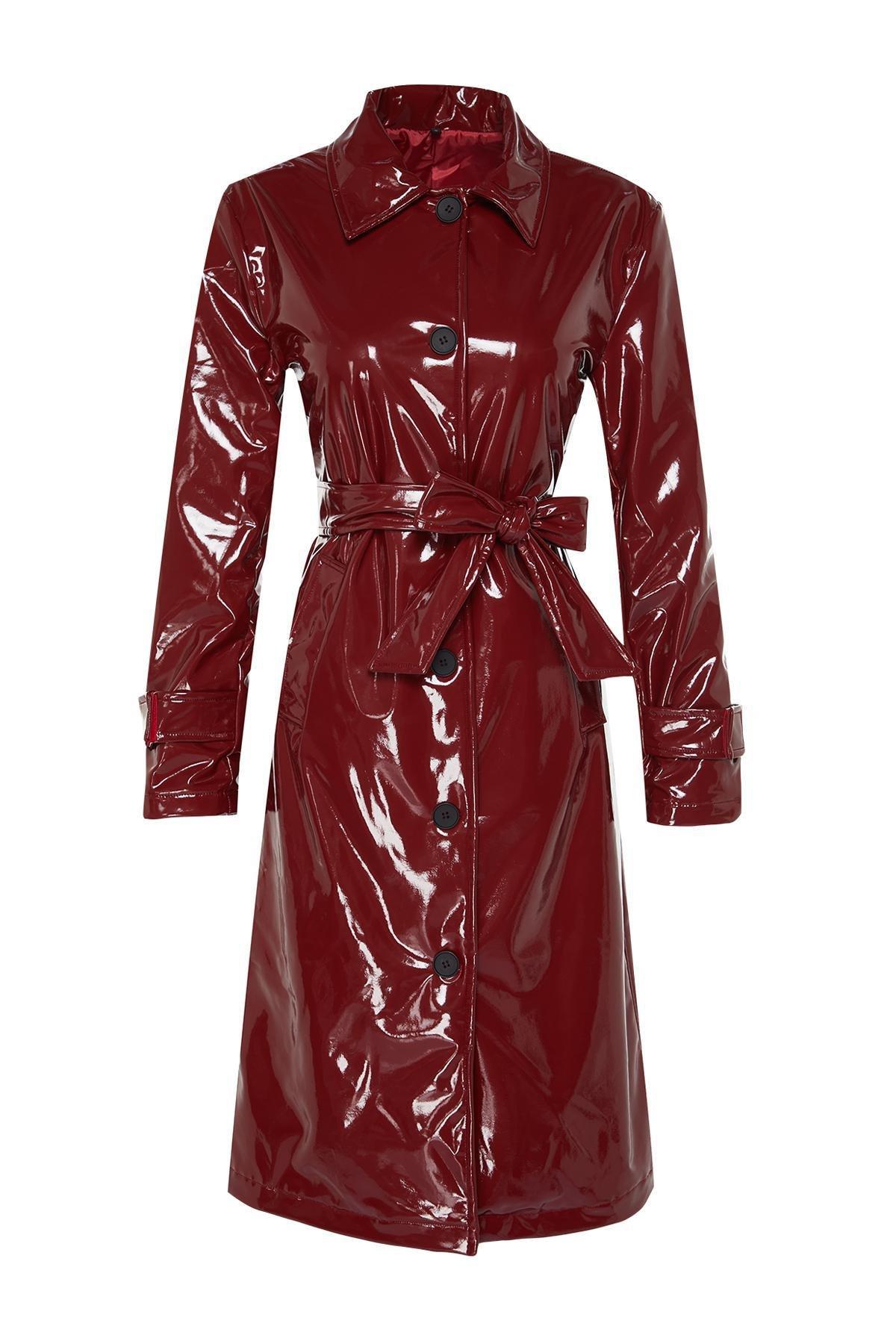 Burgundy Belted Trench Coat, Burgundy, large image number 5