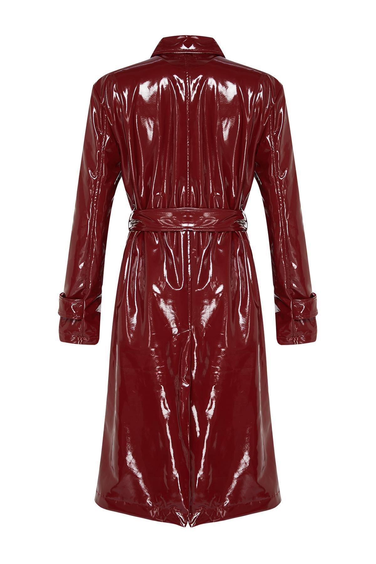 Burgundy Belted Trench Coat, Burgundy, large image number 6