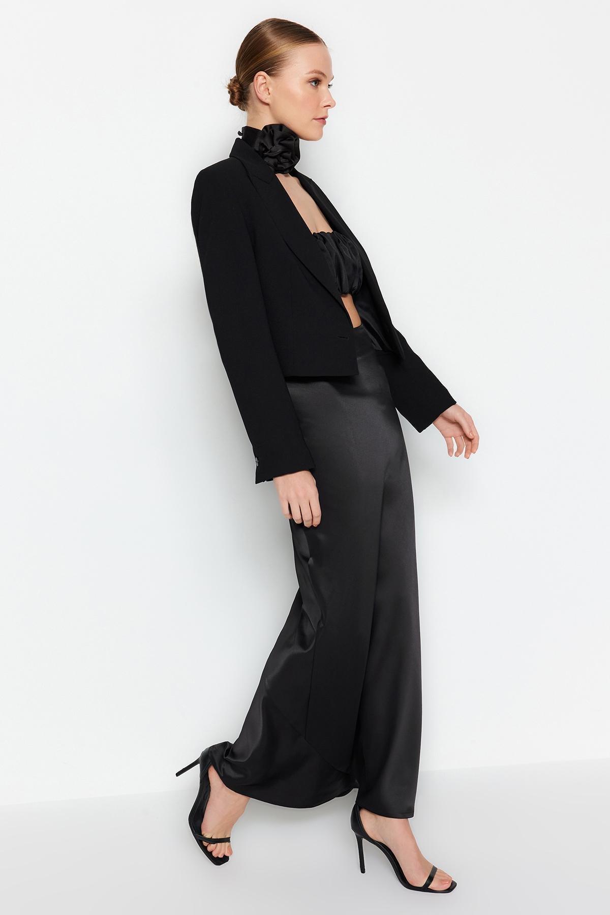 Black Satin Long Skirt, , large image number 1