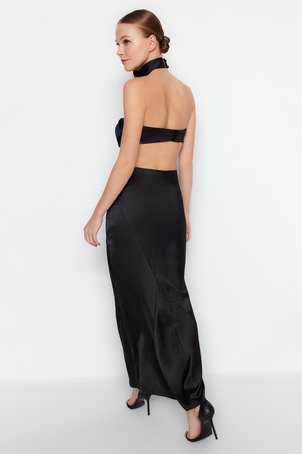 Black Satin Long Skirt, , large image number 3