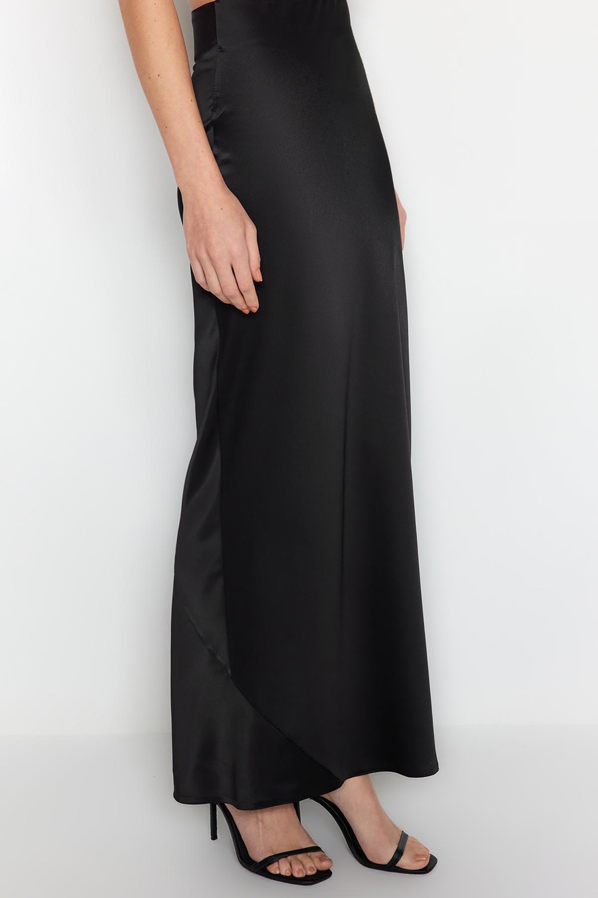 Black Satin Long Skirt, , large image number 4
