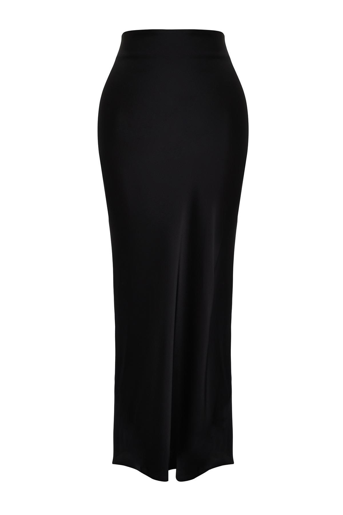 Black Satin Long Skirt, , large image number 6