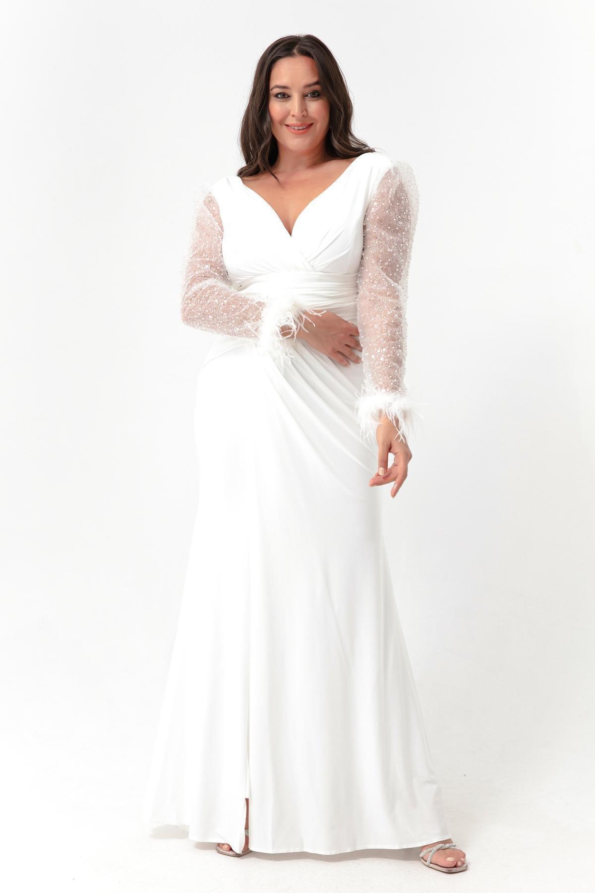 Lafaba - White Plus Size Long Occasionwear Dress