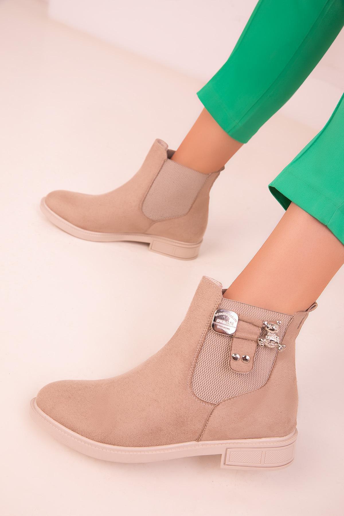 Beige Ankle Suede Boots, , large image number 2