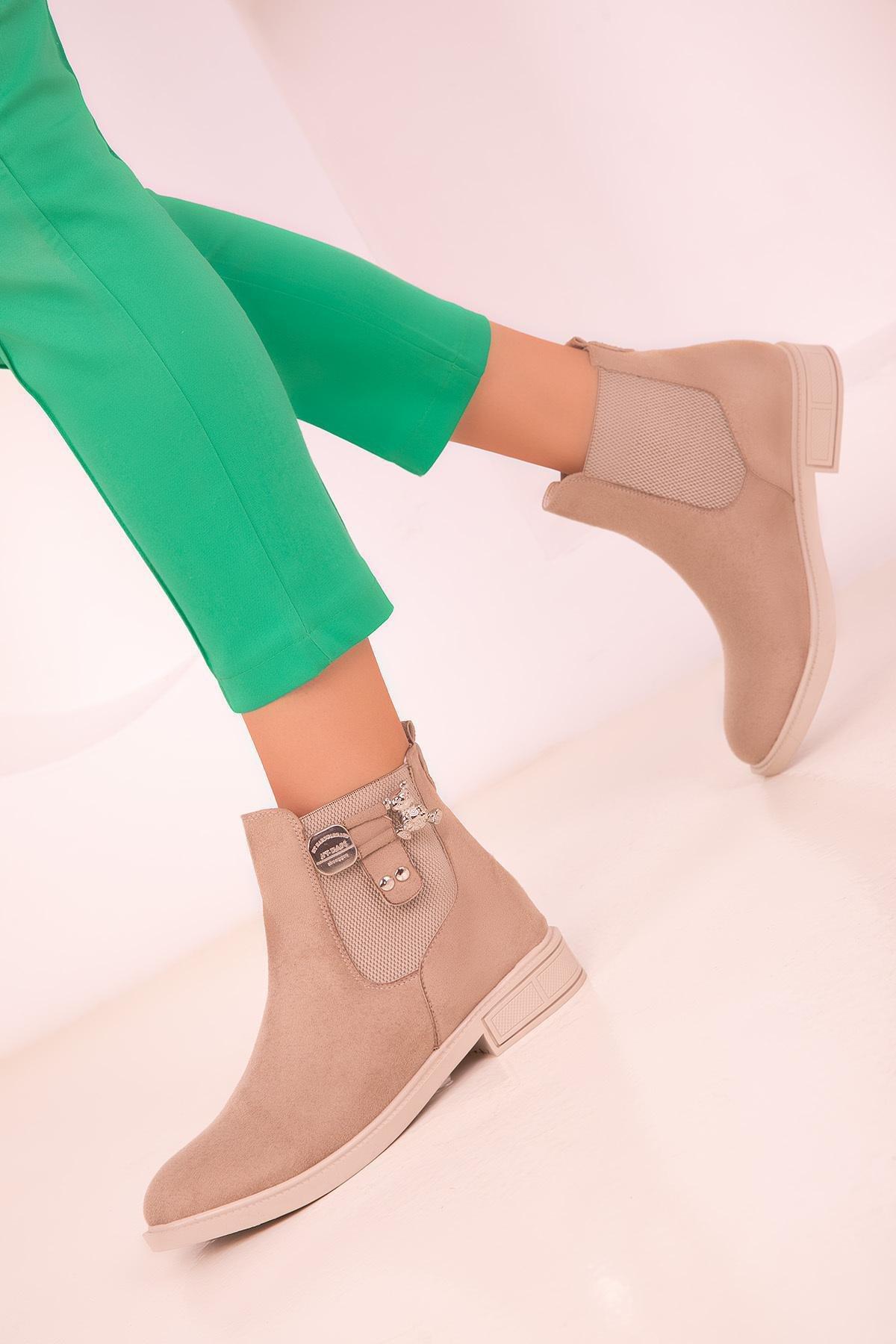Beige Ankle Suede Boots, , large image number 3