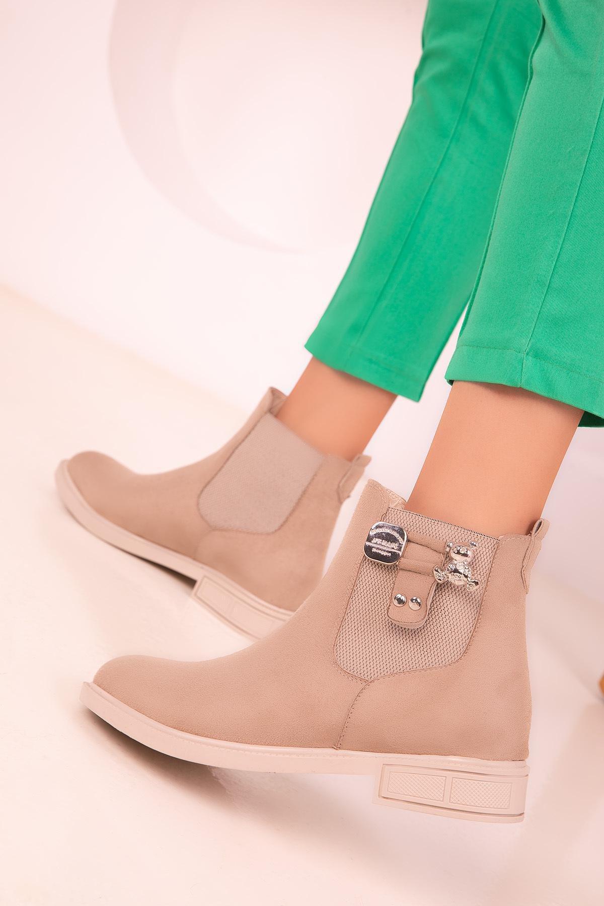 Beige Ankle Suede Boots, , large image number 4