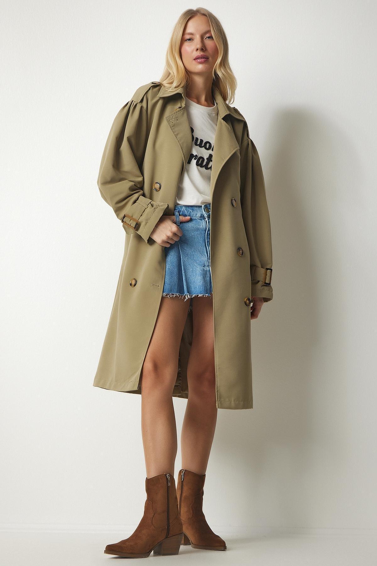 Khaki Trench Coat With Belt, Light Khaki, large image number 0