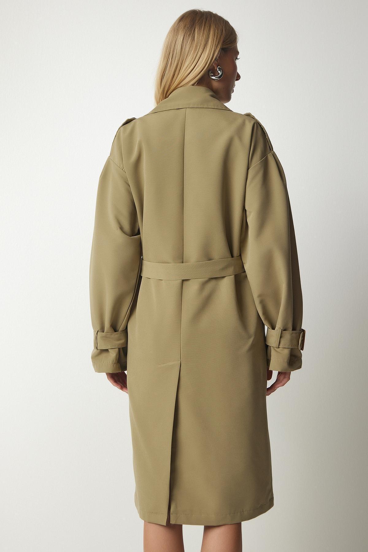 Khaki Trench Coat With Belt, Light Khaki, large image number 1