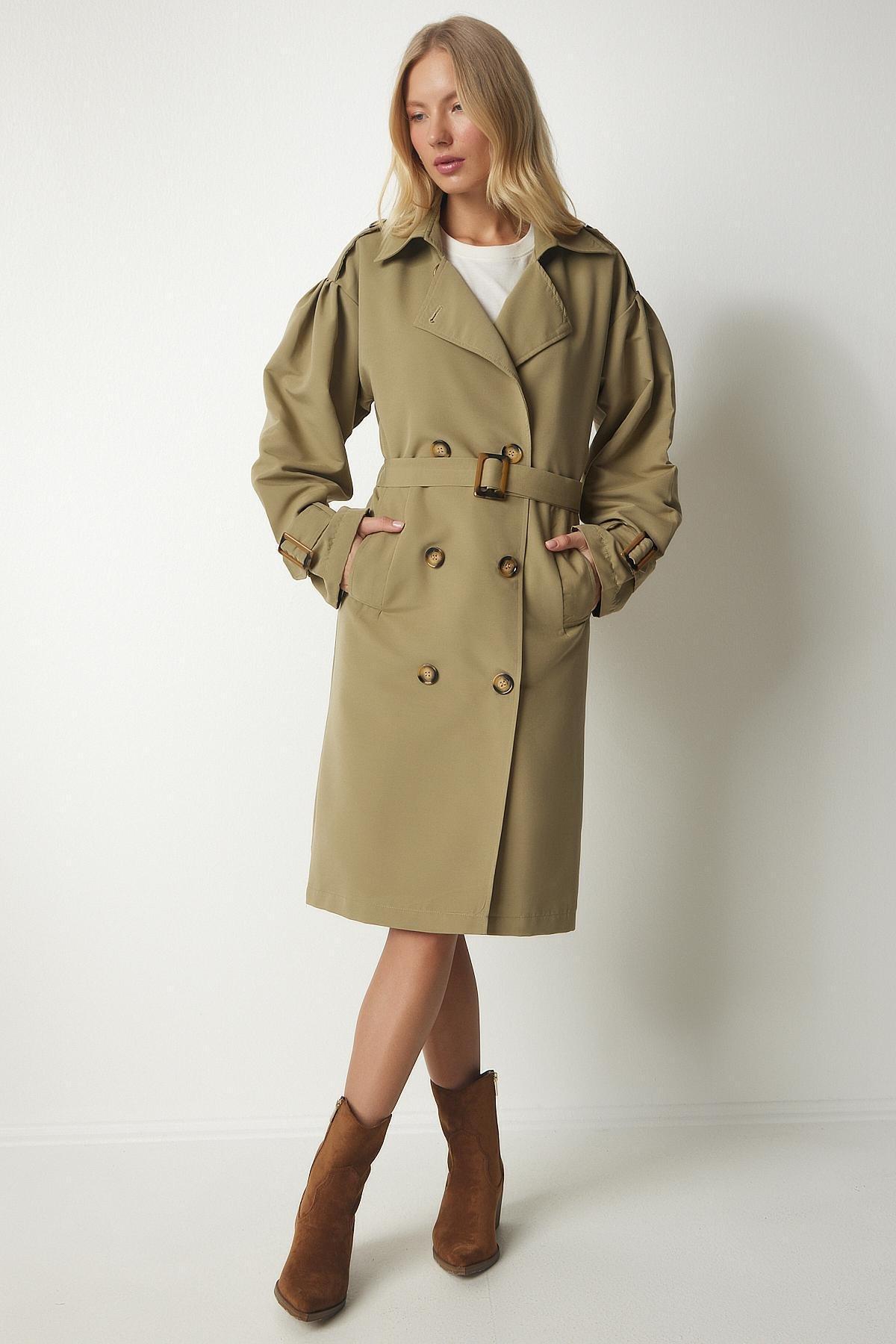 Khaki Trench Coat With Belt, Light Khaki, large image number 3