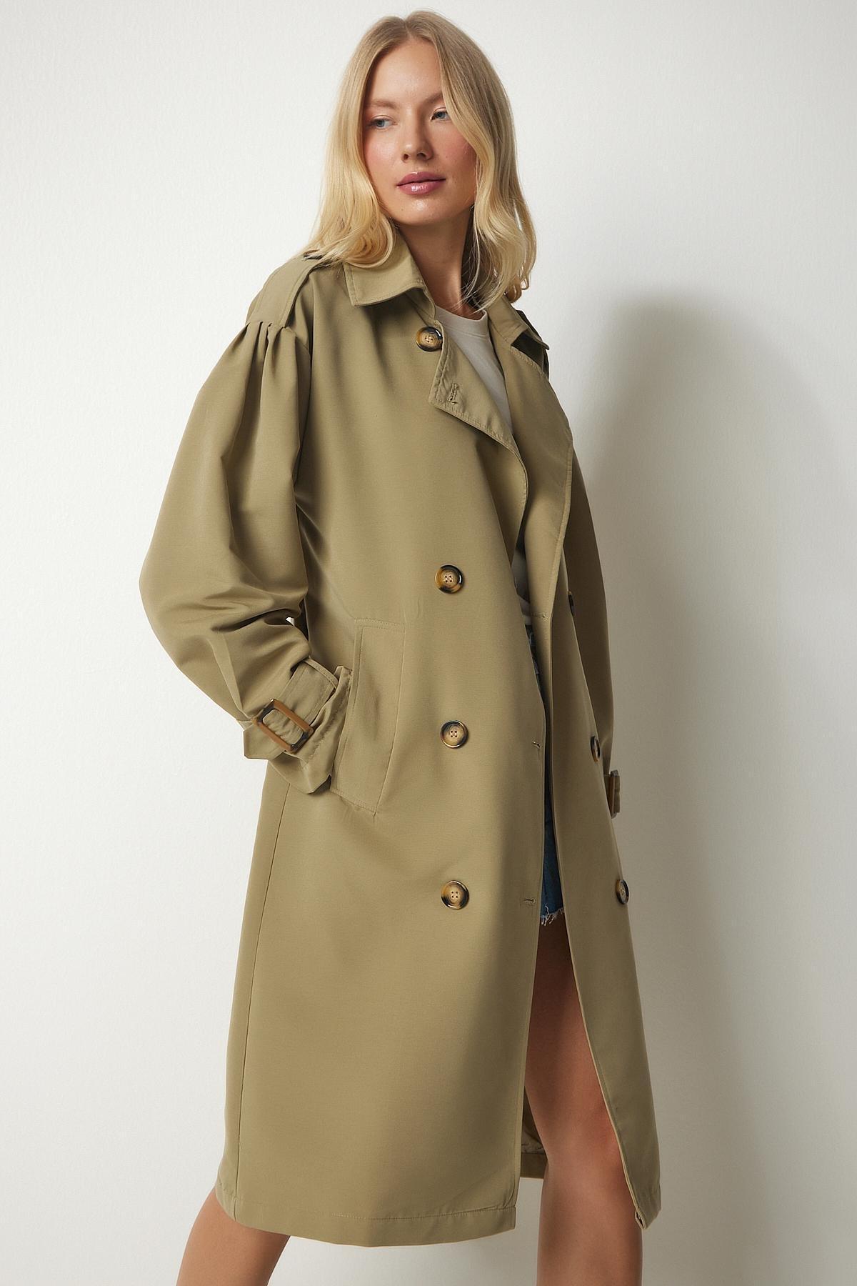 Khaki Trench Coat With Belt, Light Khaki, large image number 4