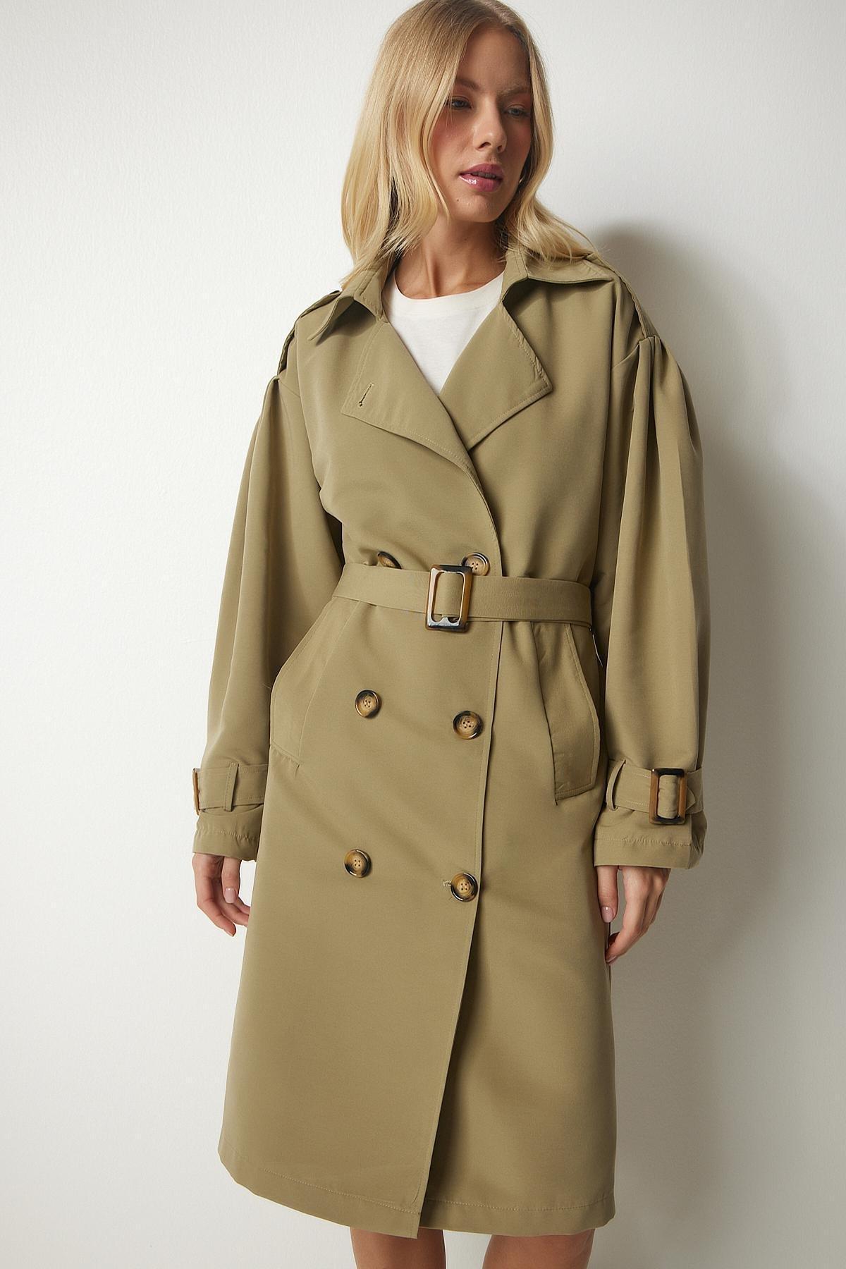 Khaki Trench Coat With Belt, Light Khaki, large image number 5