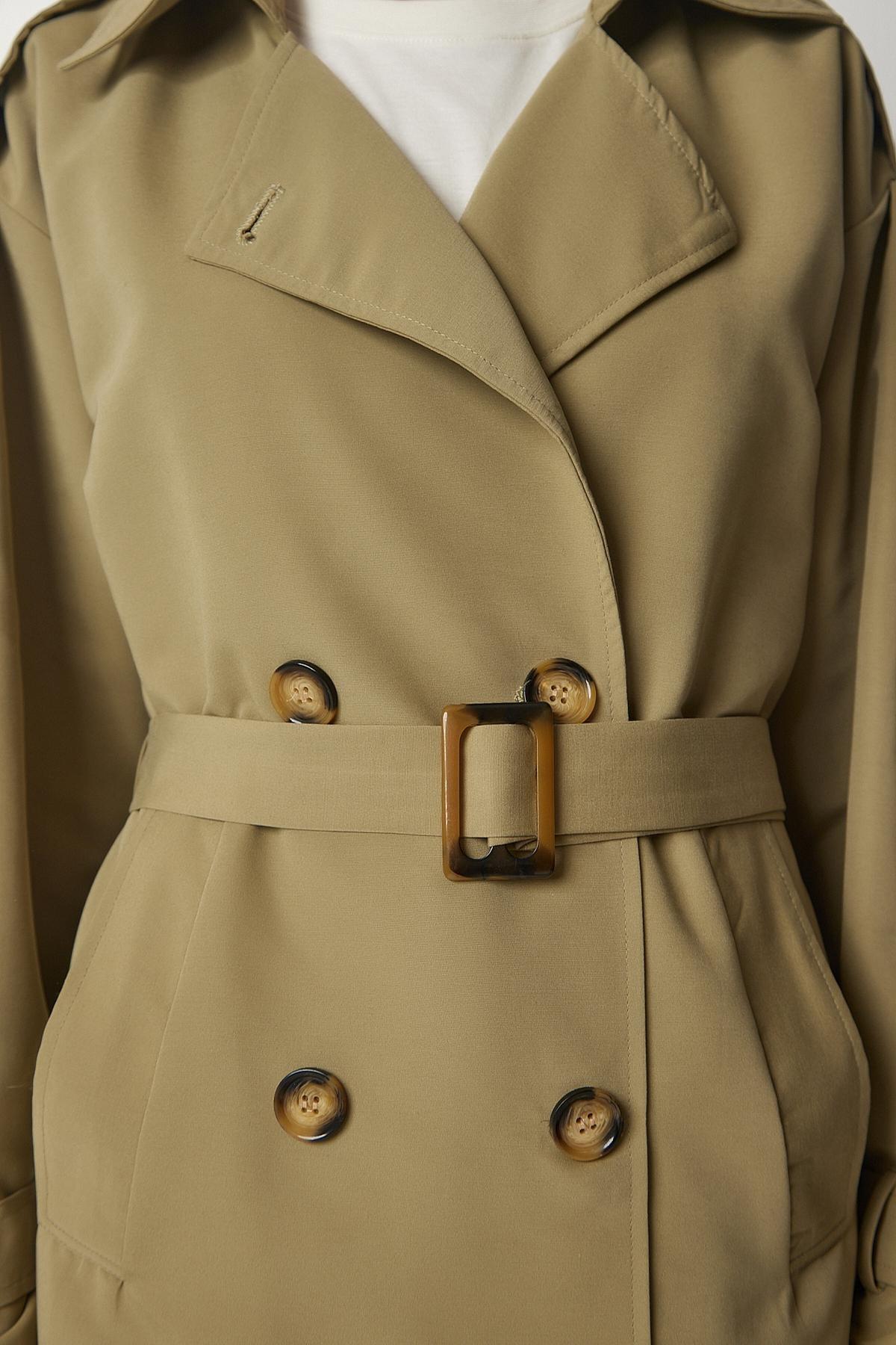 Khaki Trench Coat With Belt, Light Khaki, large image number 6