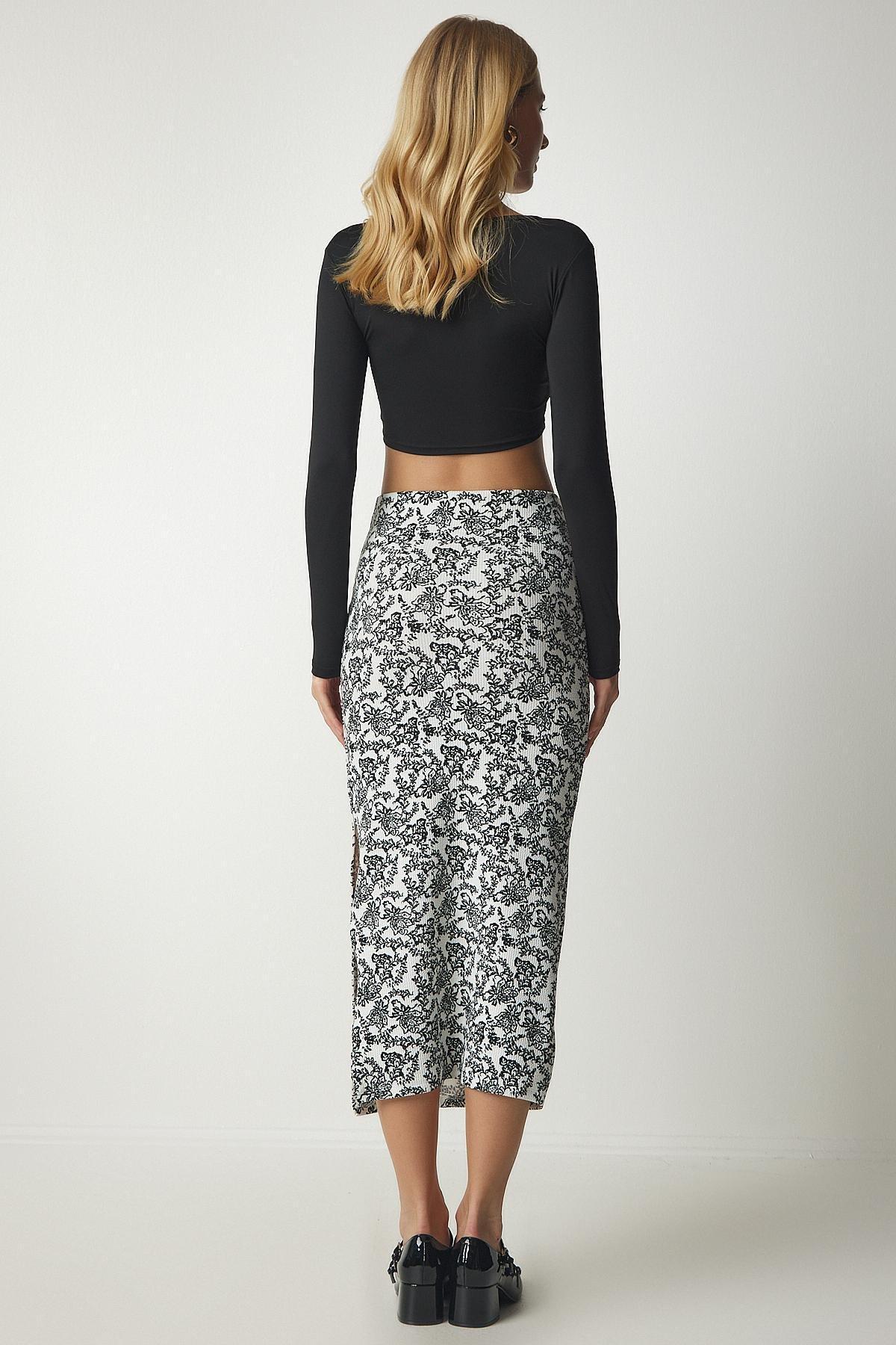 تنورة بفتحة ونمط منقوش، ألوان متعددة, BLACK WHITE, large image number 5