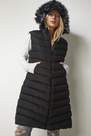 Happiness - Black Furry Hooded Long Inflatable Vest