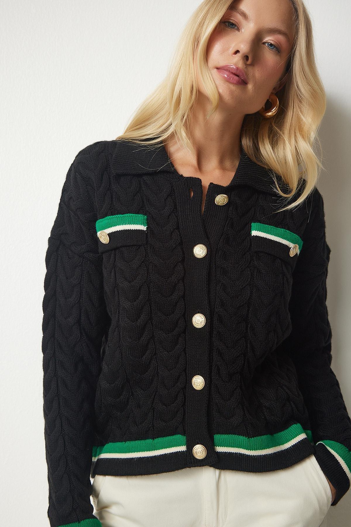 Black Knitted Pattern Cardigan, , large image number 0