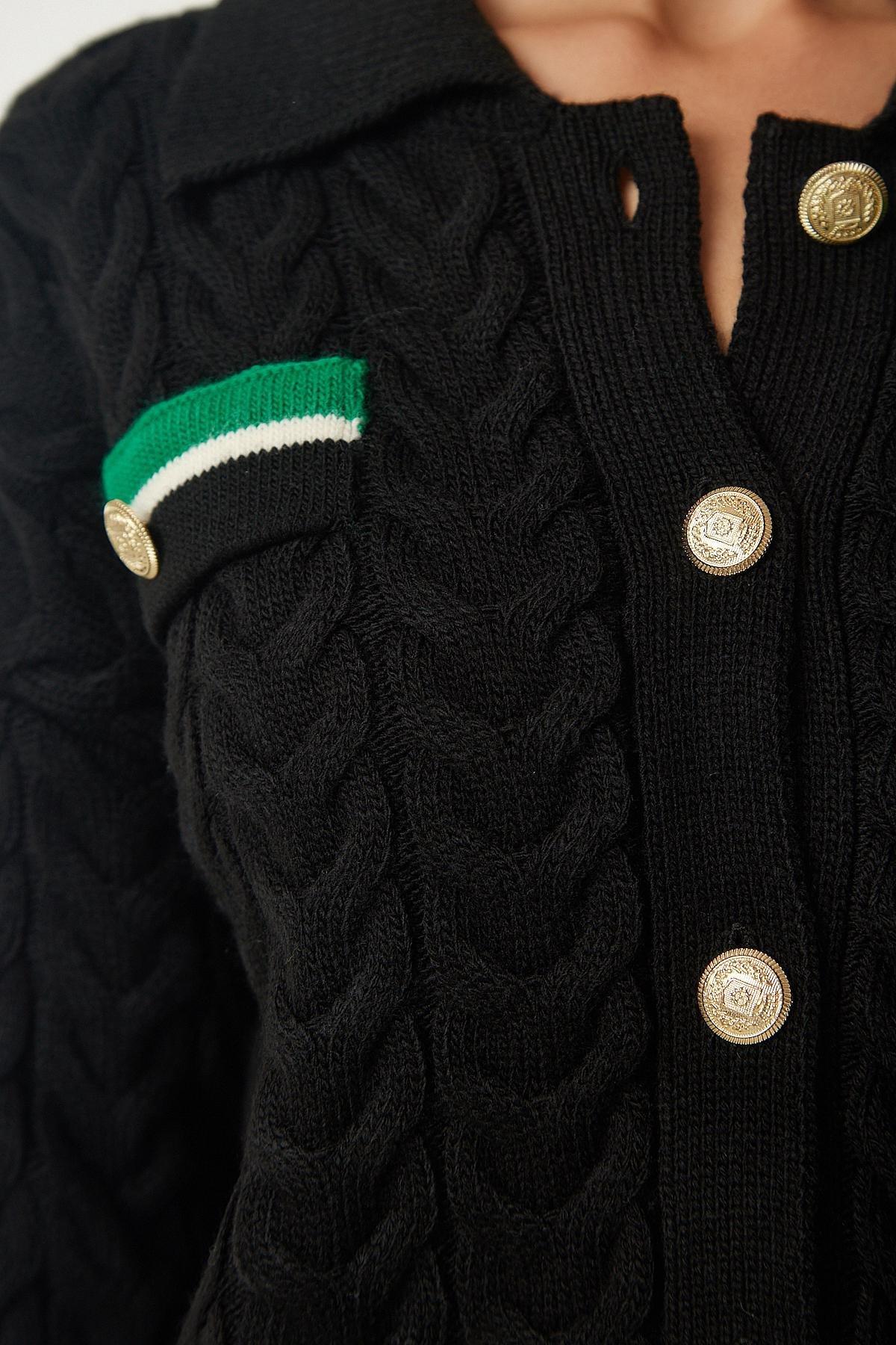 Black Knitted Pattern Cardigan, , large image number 2