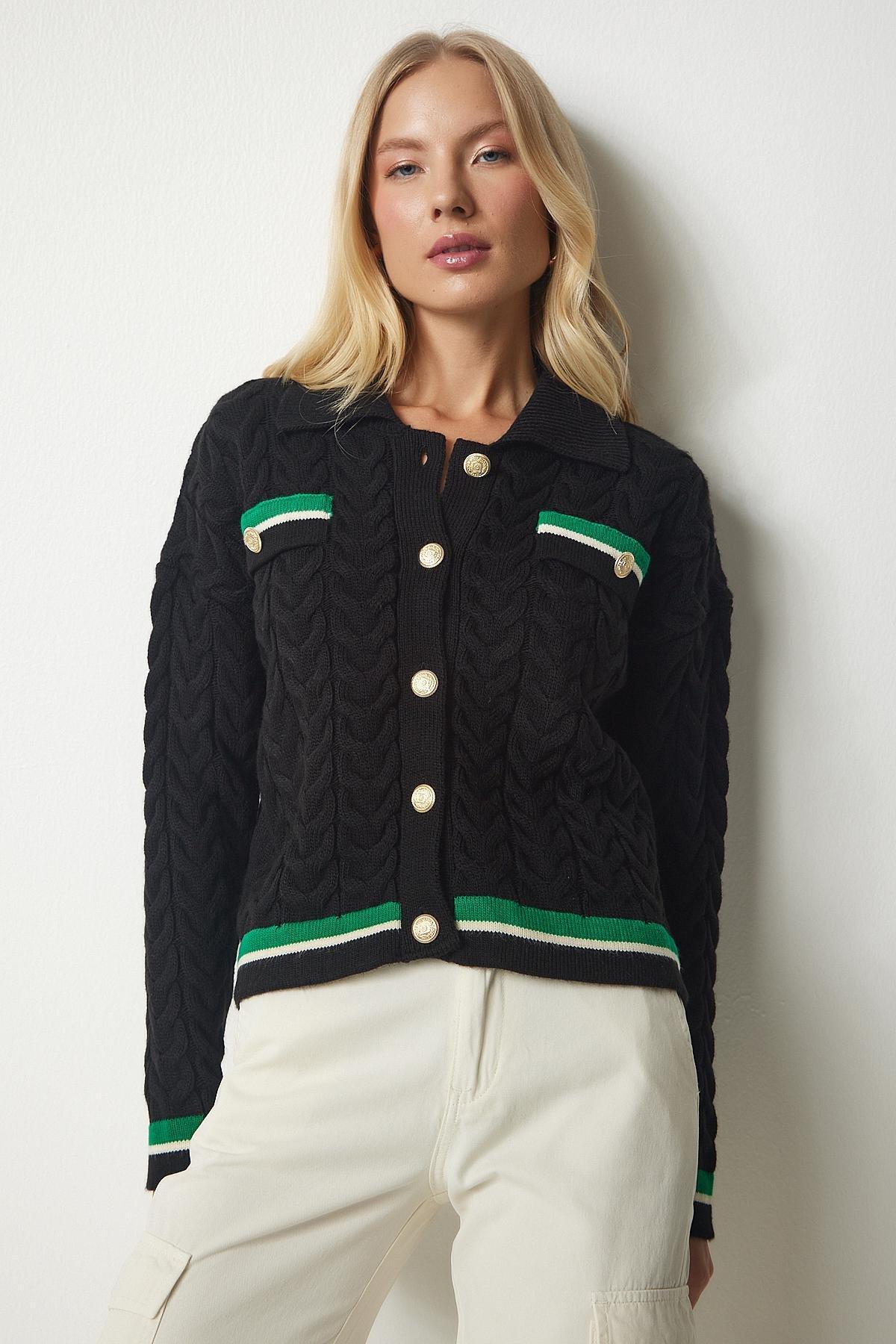 Black Knitted Pattern Cardigan, , large image number 3