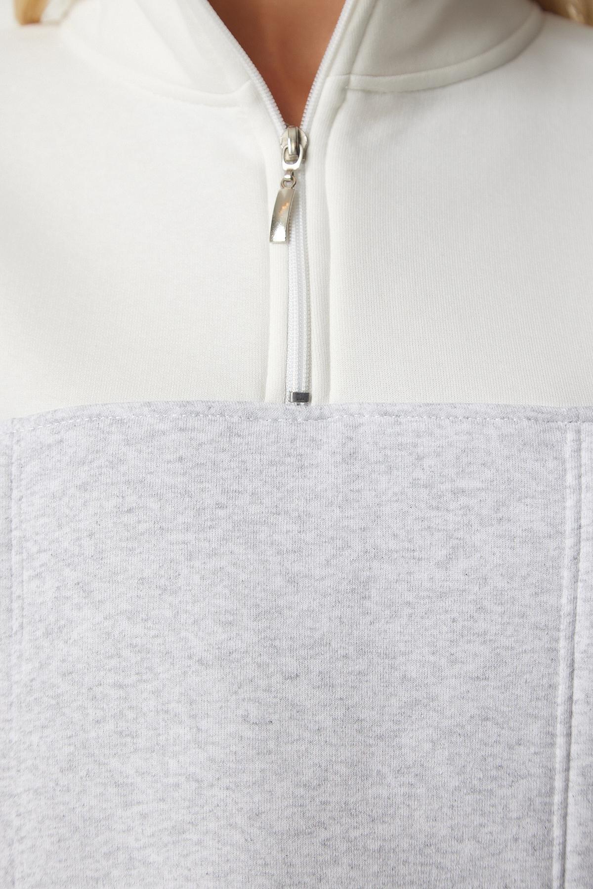 سويتشيرت قصير بنمط مقسم بالألوان، رمادي, C101_1659, large image number 3