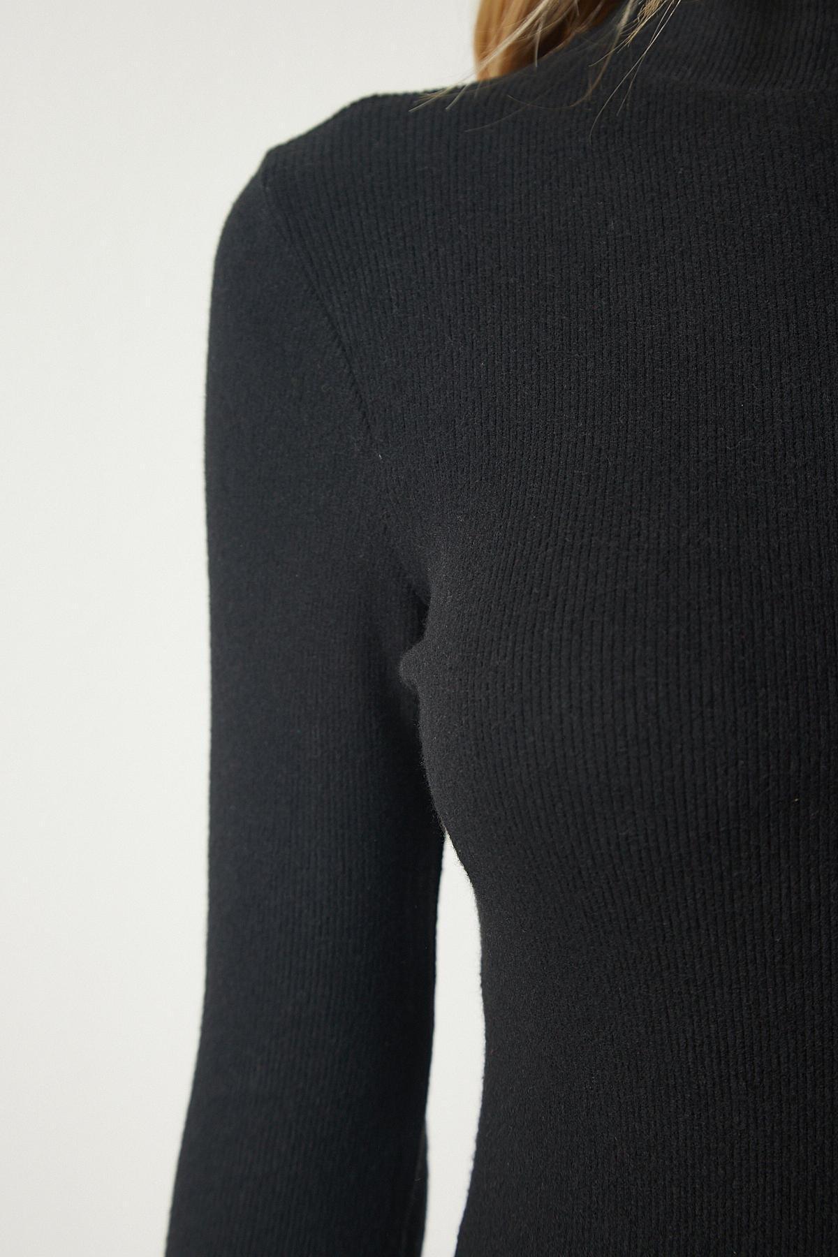 Black Turtleneck Collar Wrap Dress, , large image number 2