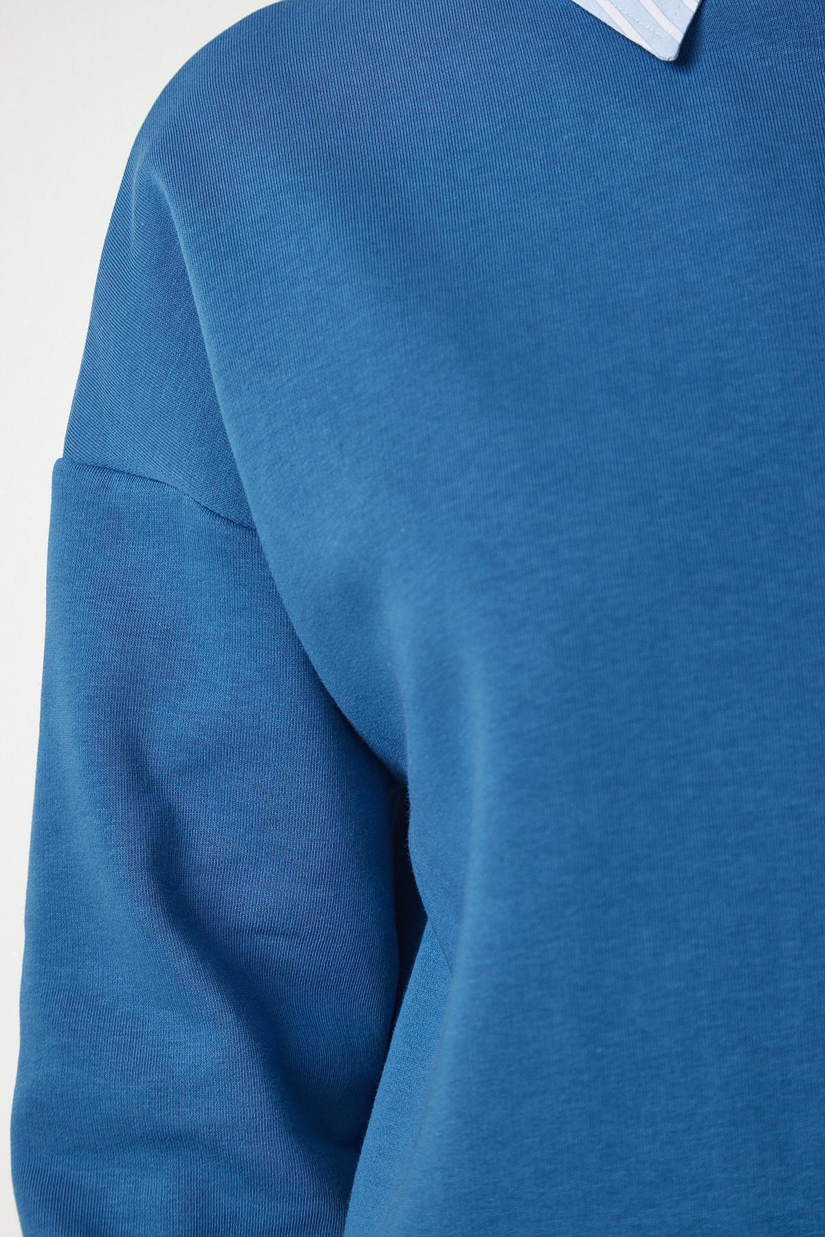Blue Stand-Up Collar Basic Shark Sweatshirt, , large image number 3