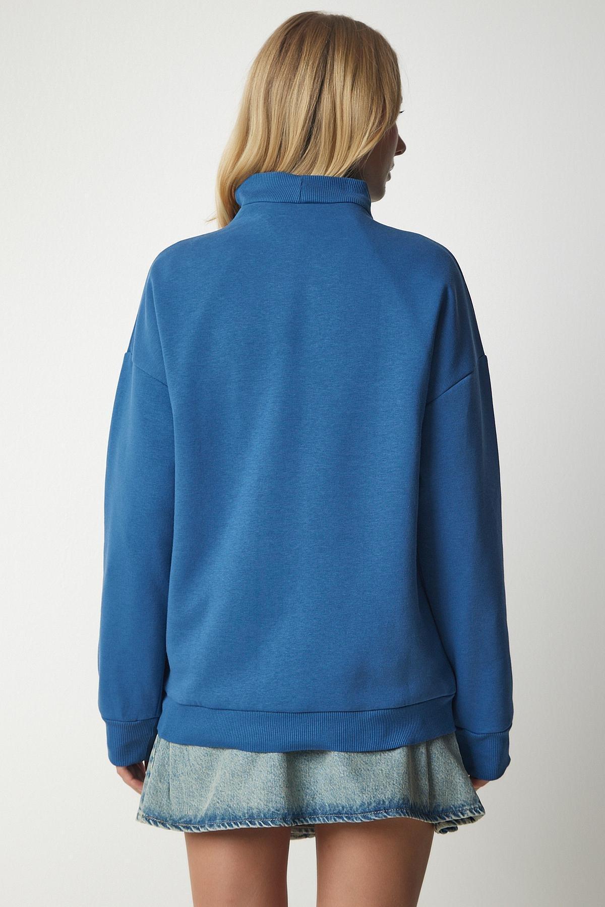 Blue Stand-Up Collar Basic Shark Sweatshirt, , large image number 4