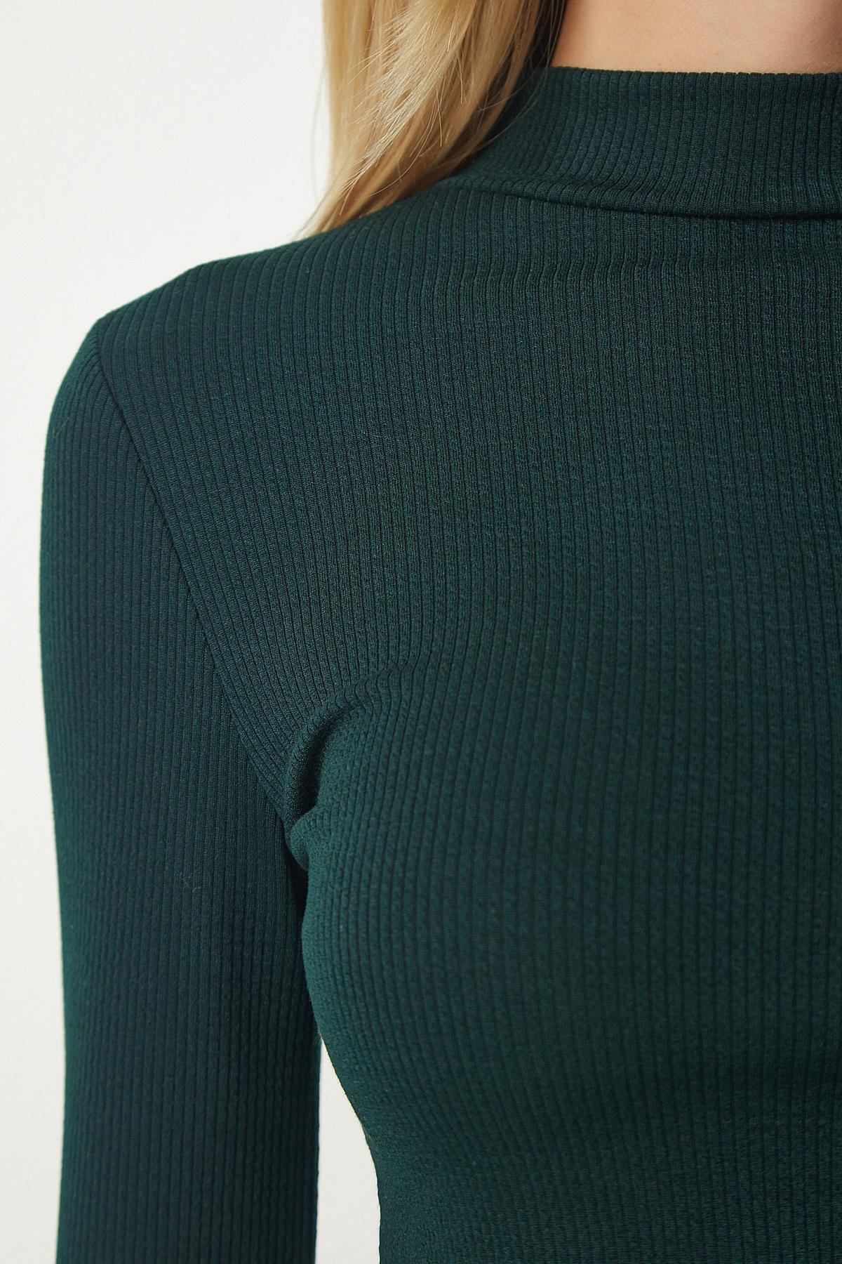 Green Standing Collar Crop Top, , large image number 3