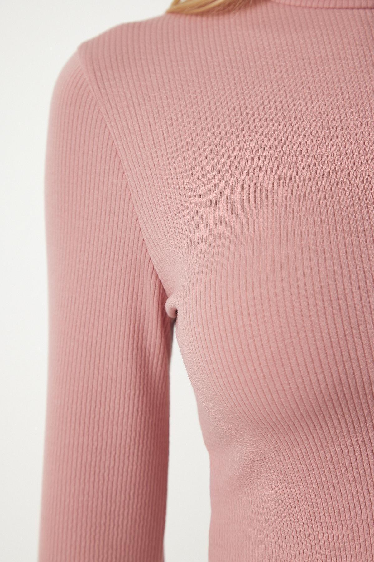 Pink High Neck Ribbed Camisole Crop Blouse, , large image number 3