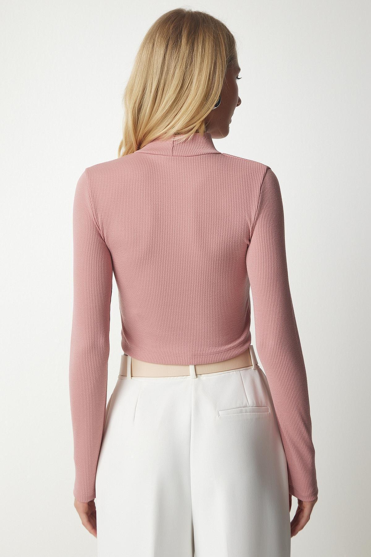 Pink High Neck Ribbed Camisole Crop Blouse, , large image number 4