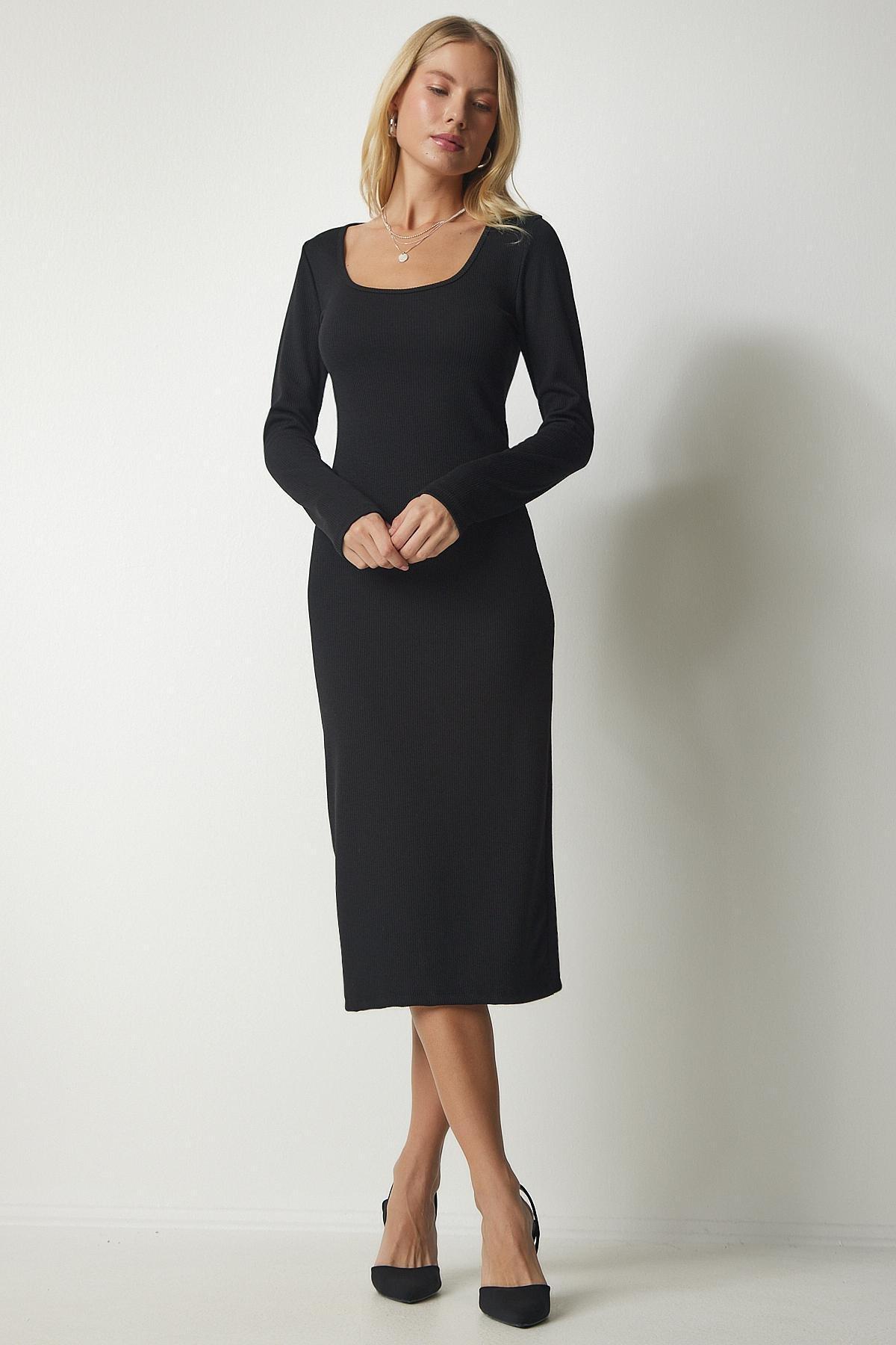 Black Deep U-Neck Midi Camisole Dress, , large image number 0