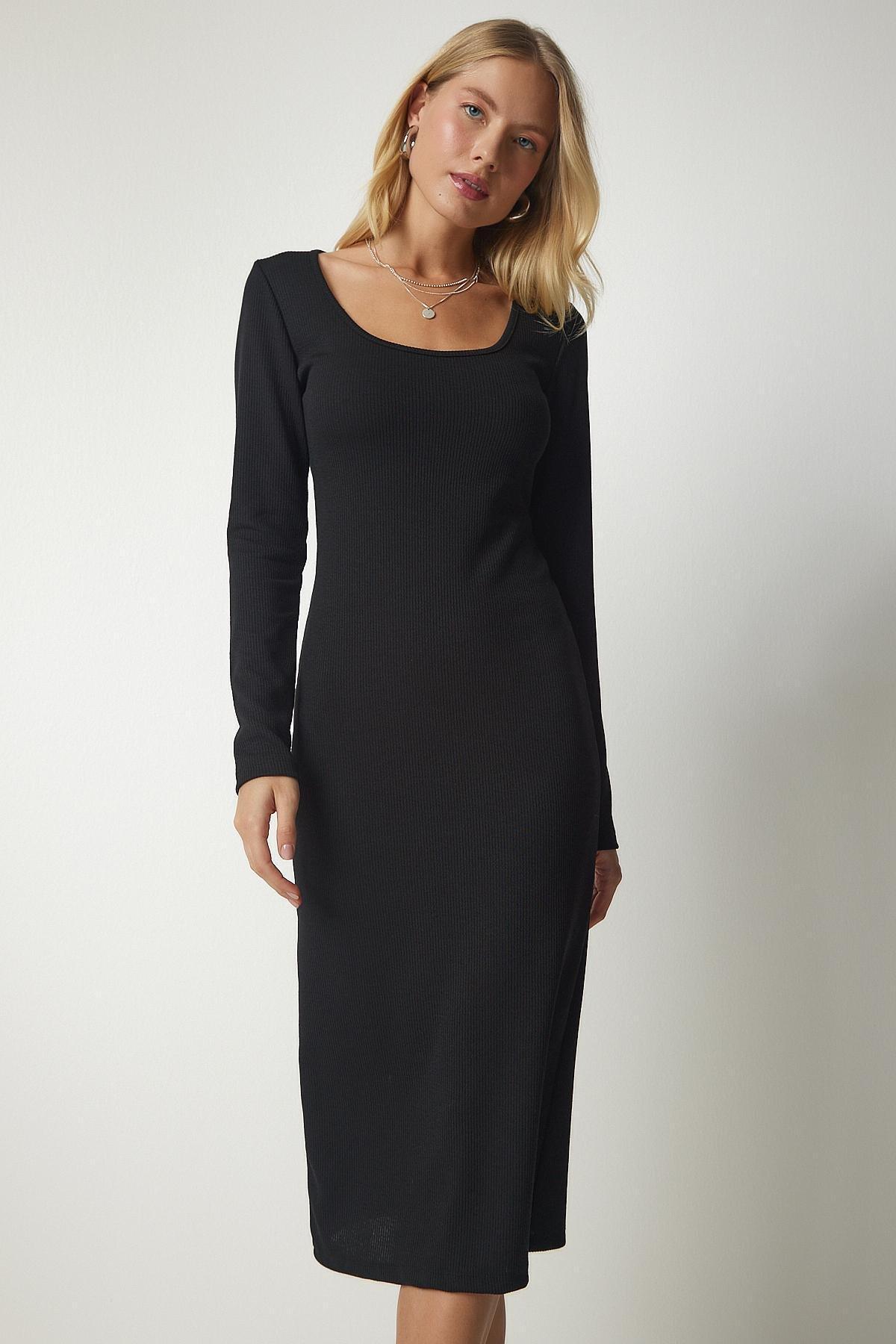 Black Deep U-Neck Midi Camisole Dress, , large image number 2
